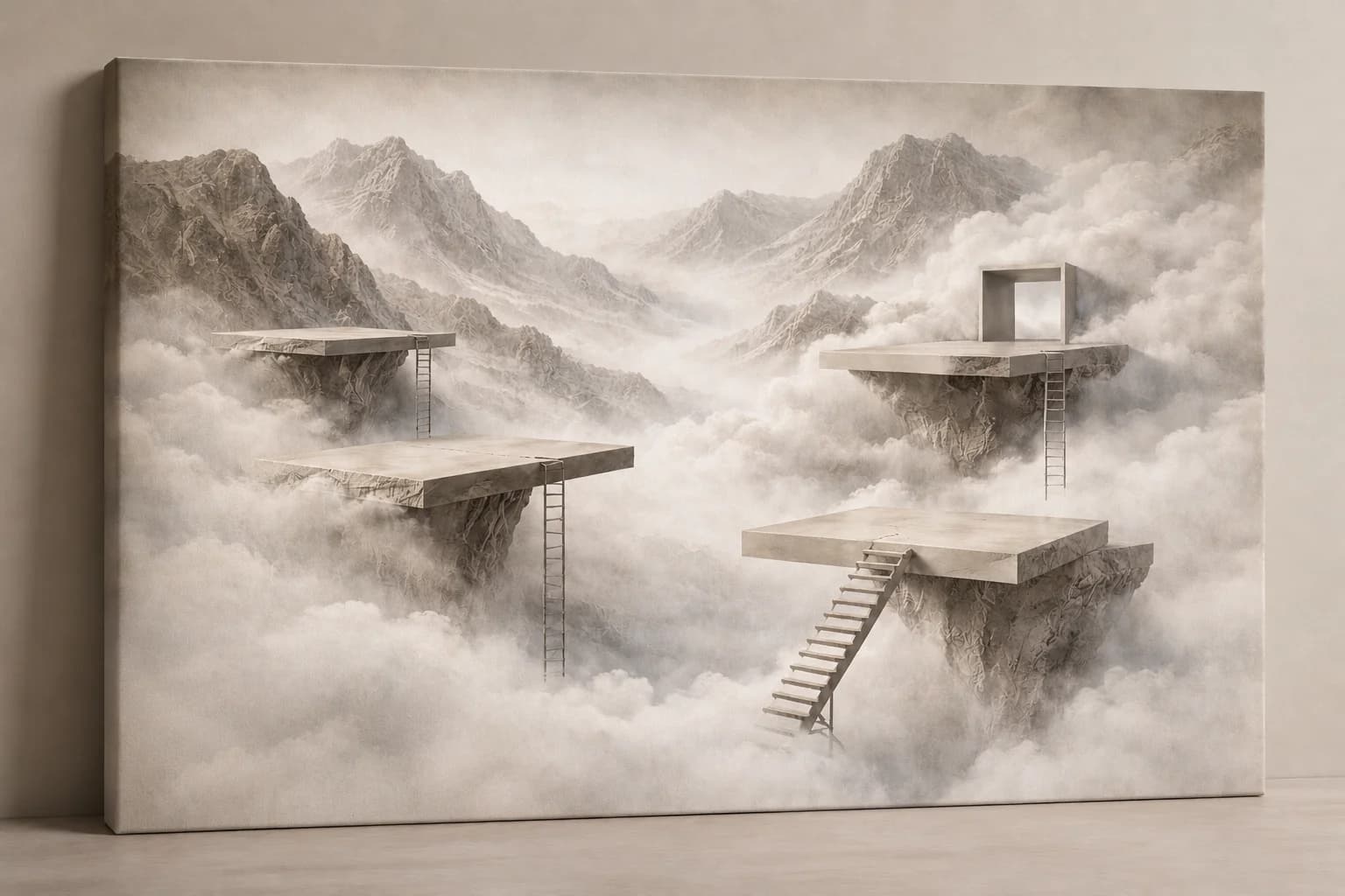 Pintura estructuras geométricas en espacio onírico