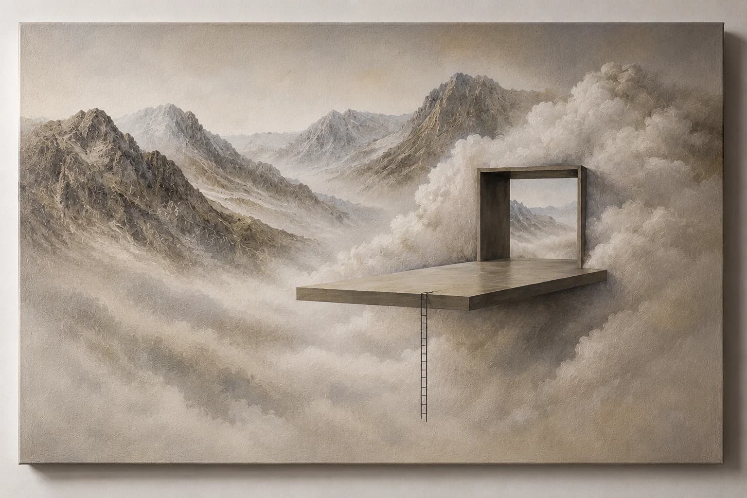 Pintura estructuras geométricas en espacio onírico