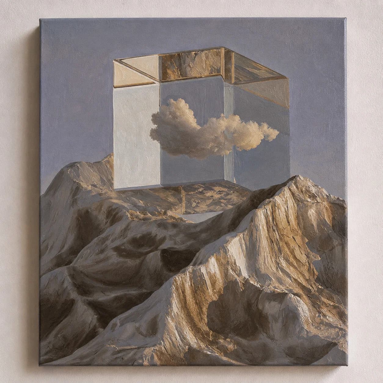 Pintura estructuras geométricas en espacio onírico
